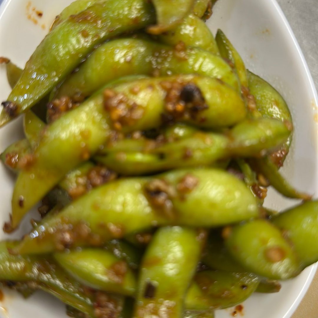Spicy Garlic Edamame.