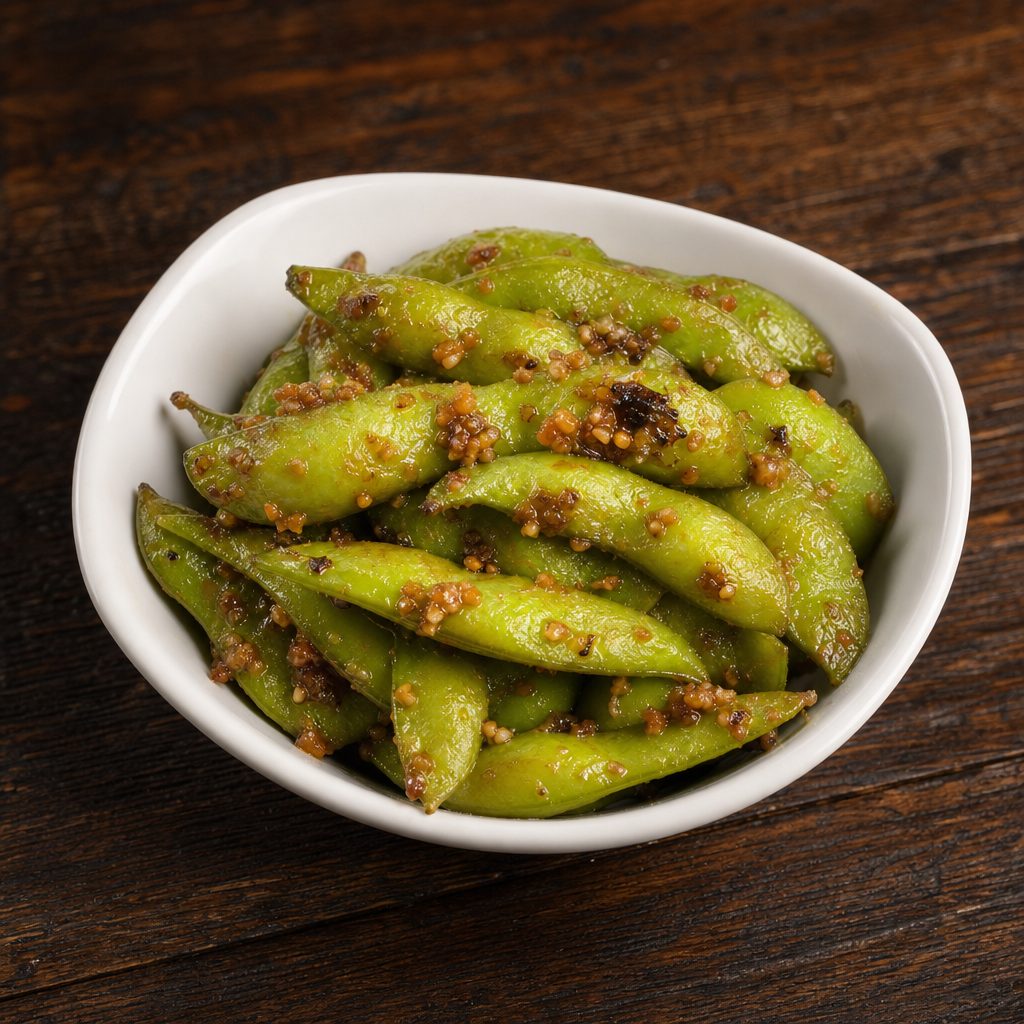 Spicy Garlic Edamame.