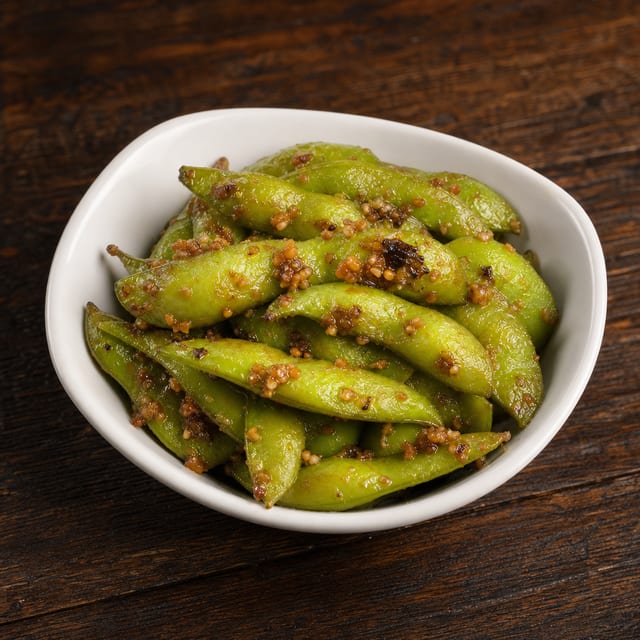 Spicy Garlic Edamame.