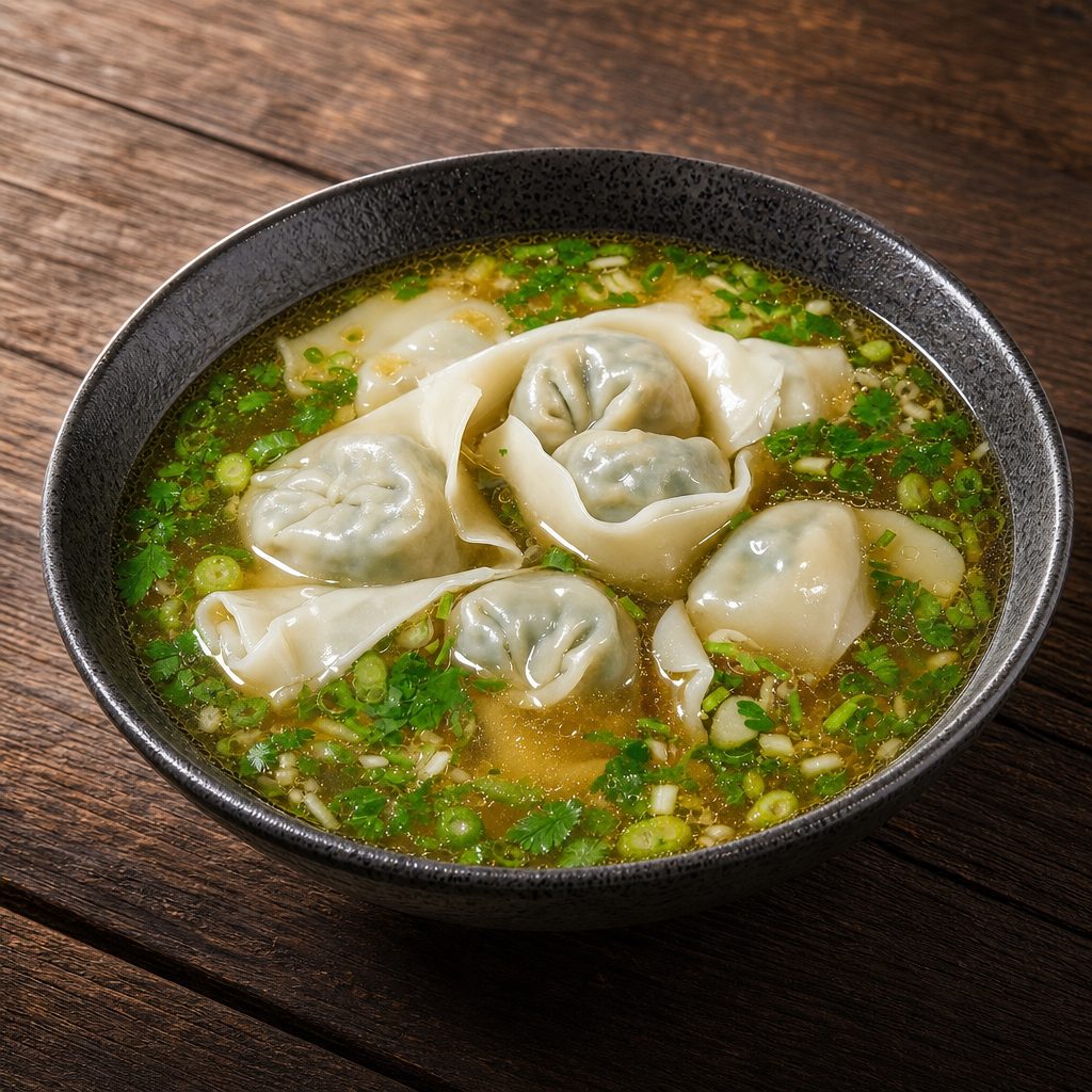 Shanghai Jumbo Shepherd's Purse Wonton Soup.